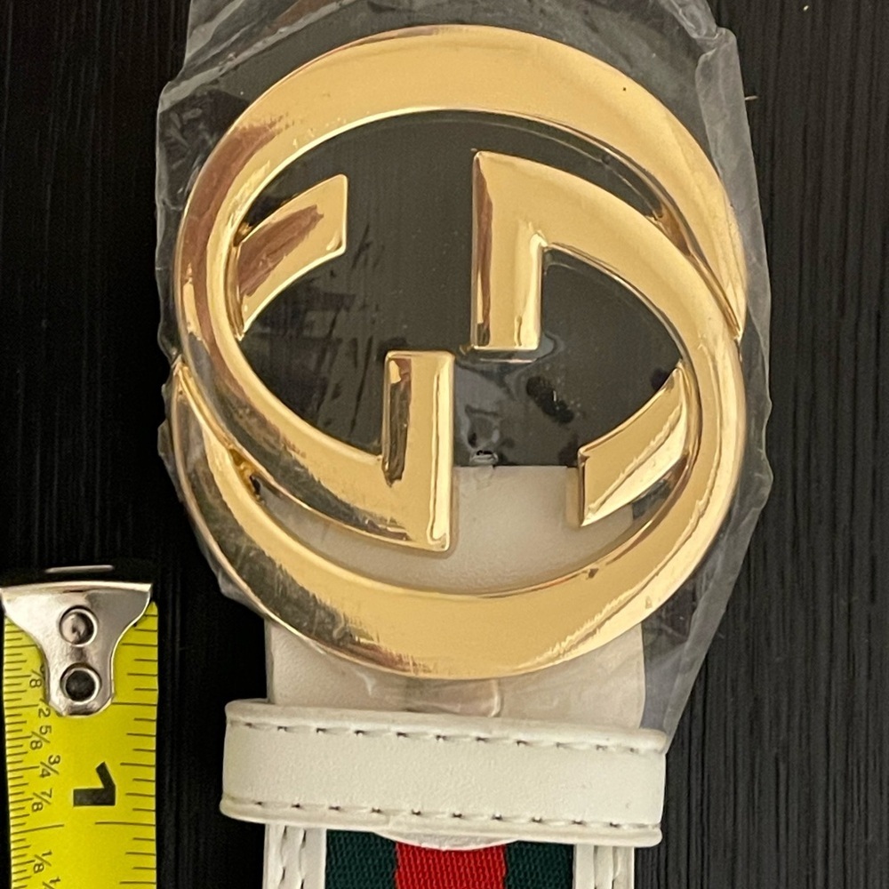 Green Red and White striped Belt with Gold Logo 42-44 men - Picture 6 of 9